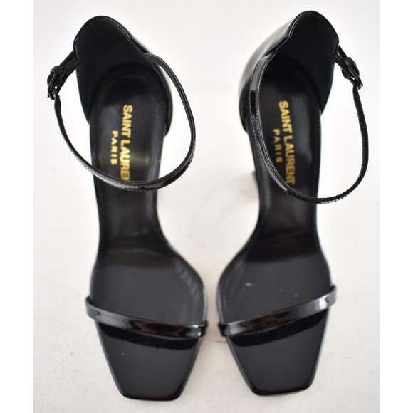 Saint Laurent Opyum 110 Black Patent Leather YSL Logo Sandal Heel Pump 36.5 - Picture 8 of 14